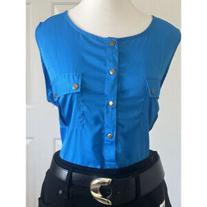 Jennifer‎ and Grace Women's Sleeveless Button Blouse pockets  blue size 1X